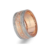 Chain Design White and Rose Gold Wedding Band w/ Diamonds