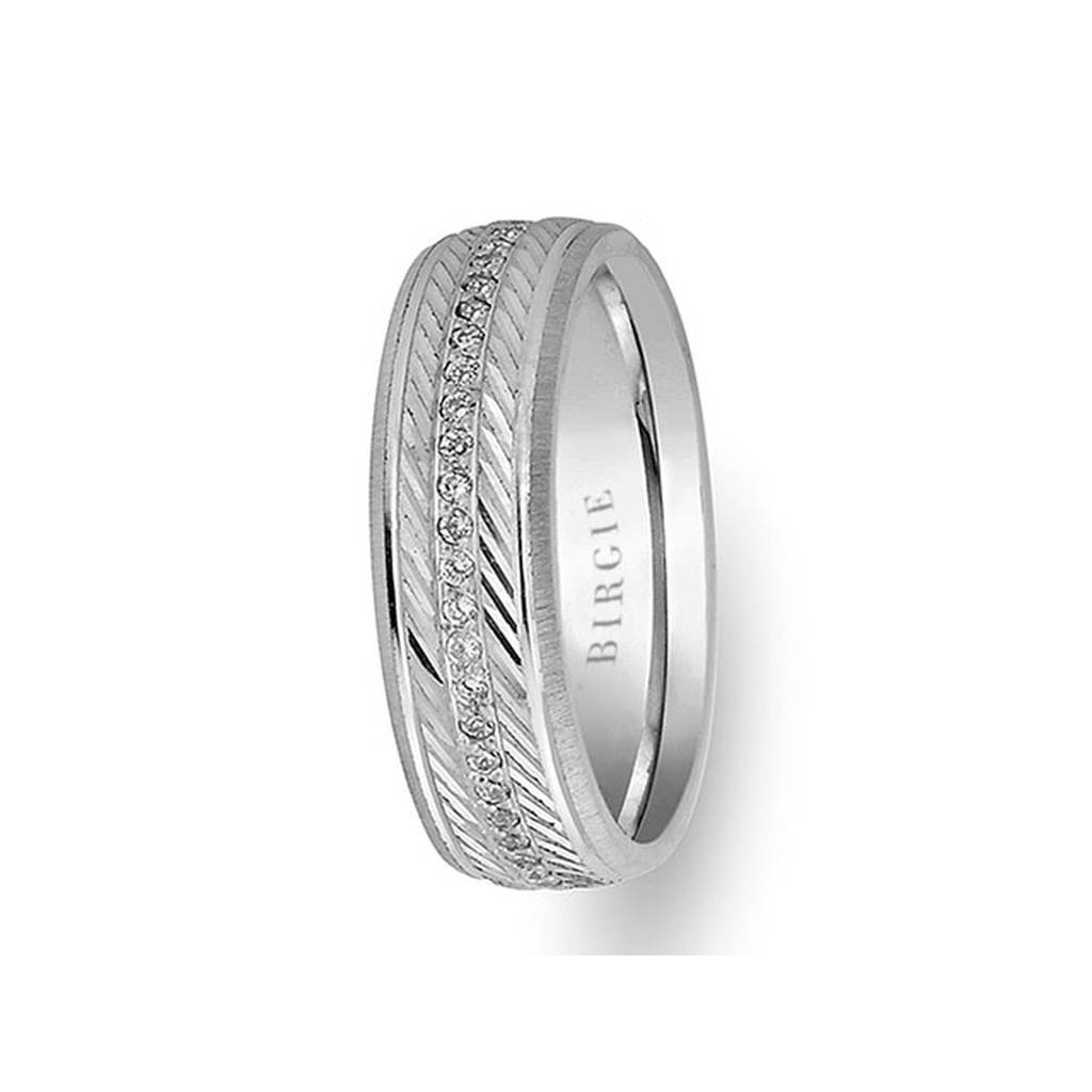 Lyrical Design White Gold Wedding Band w/ Diamonds