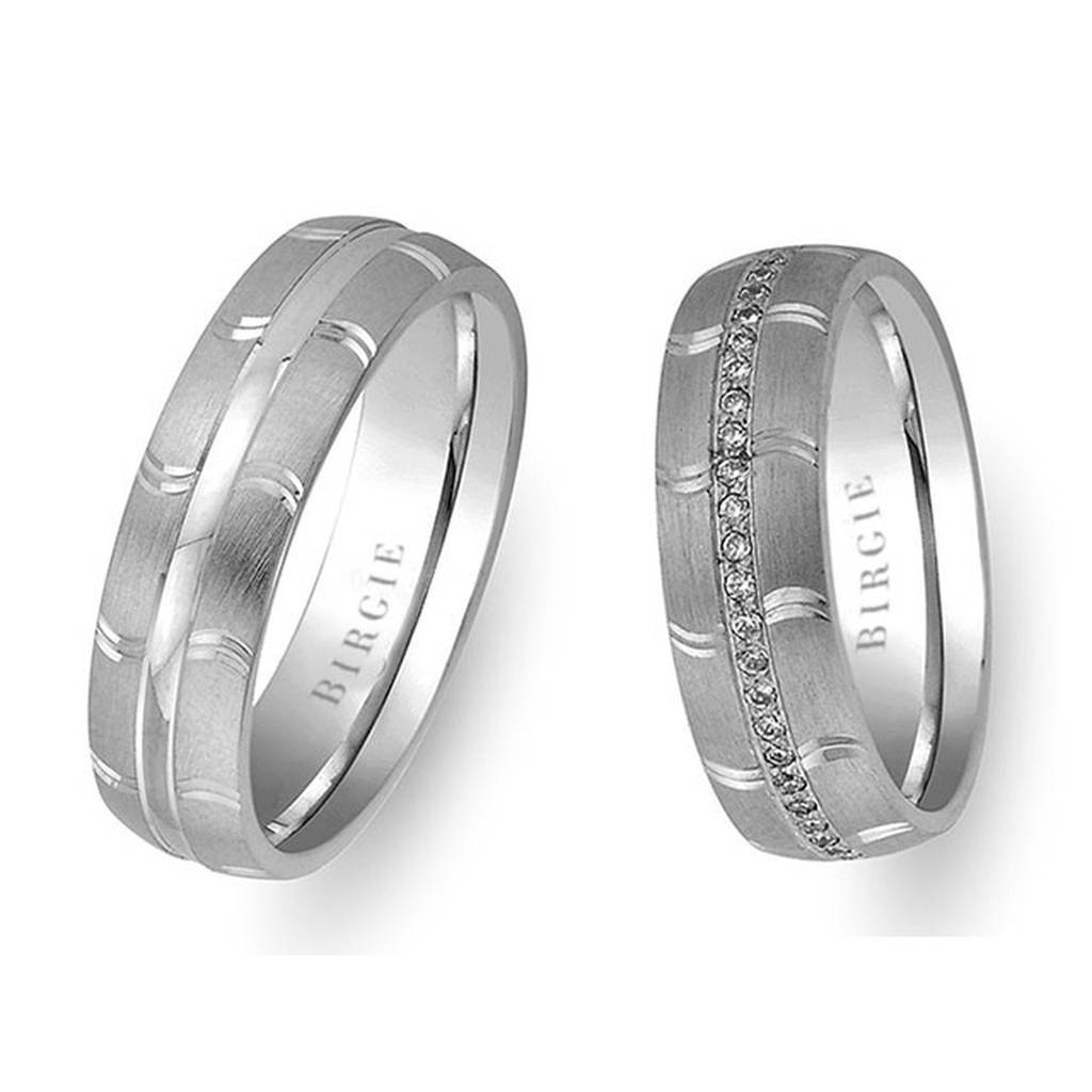 Embroidered White Gold Wedding Band w/ Diamonds