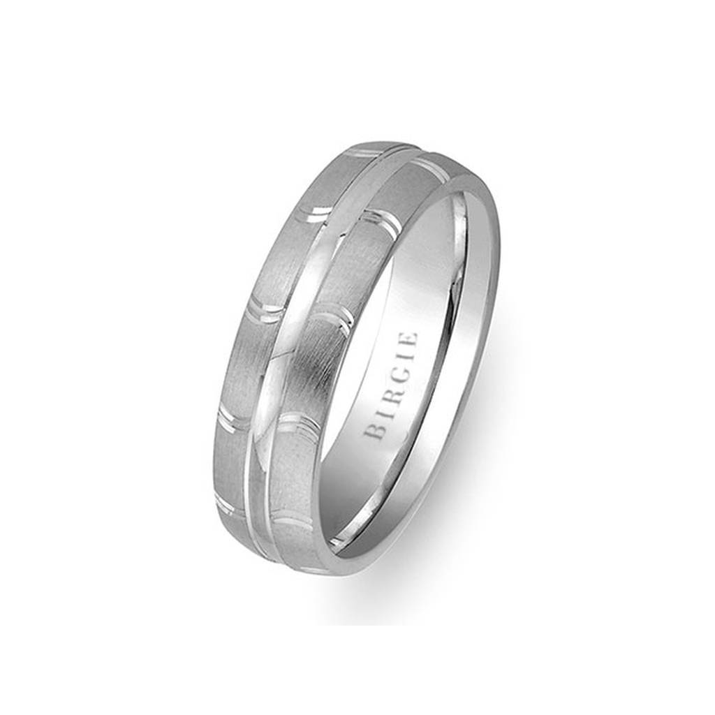 Embroidered White Gold Wedding Band