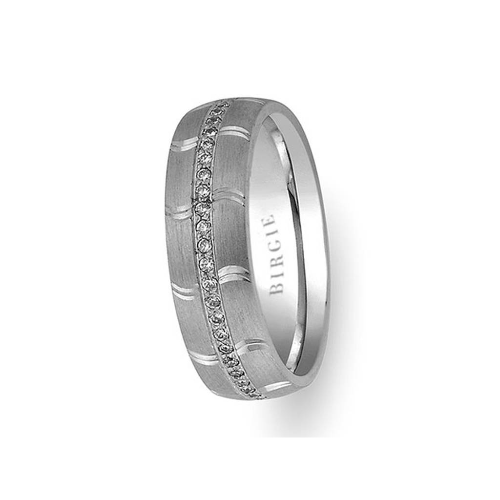 Embroidered White Gold Wedding Band w/ Diamonds