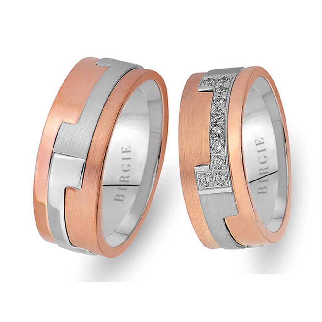 White and Sanded Rose Gold Piet Wedding Band w/ Diamonds