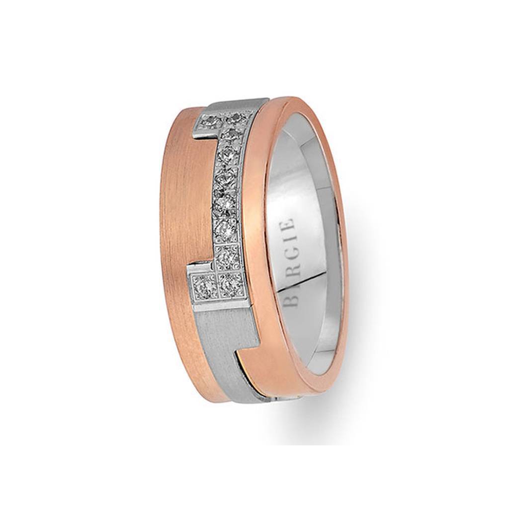 White and Sanded Rose Gold Piet Wedding Band w/ Diamonds