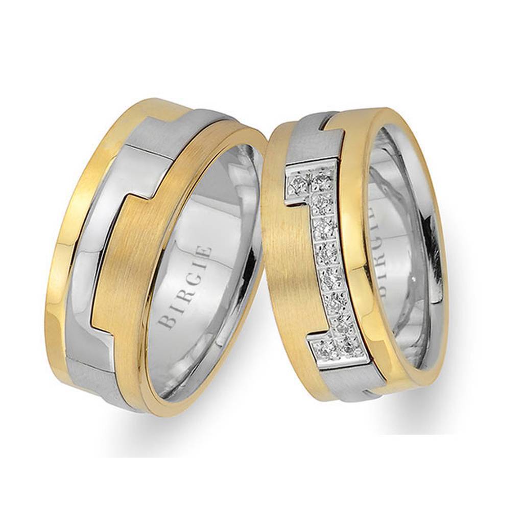 Pablo Design White and Sanded Yellow Gold Wedding Band w/ Diamonds