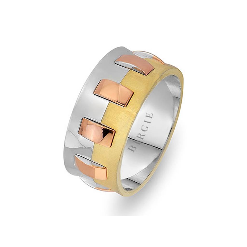 Riley Design White, Yellow and Rose Gold Wedding Band