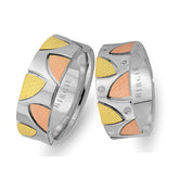 Abstract Design White, Yellow and Rose Gold Wedding Band w/ Diamonds