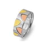 Abstract Design White, Yellow and Rose Gold Wedding Band