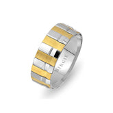 Geometric Design White and Yellow Gold Wedding Band