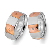 Sanded Rose and White Gold Chequered Wedding Band w/ Diamonds