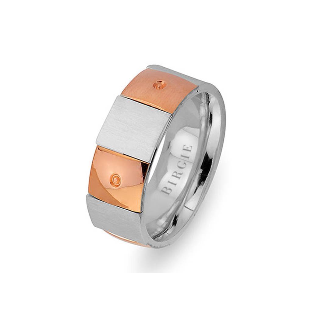 Sanded Rose and White Gold Chequered Wedding Band