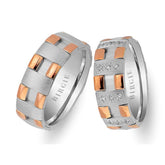 Modern Design Rose and White Gold Chequered Wedding Band w/ Diamonds