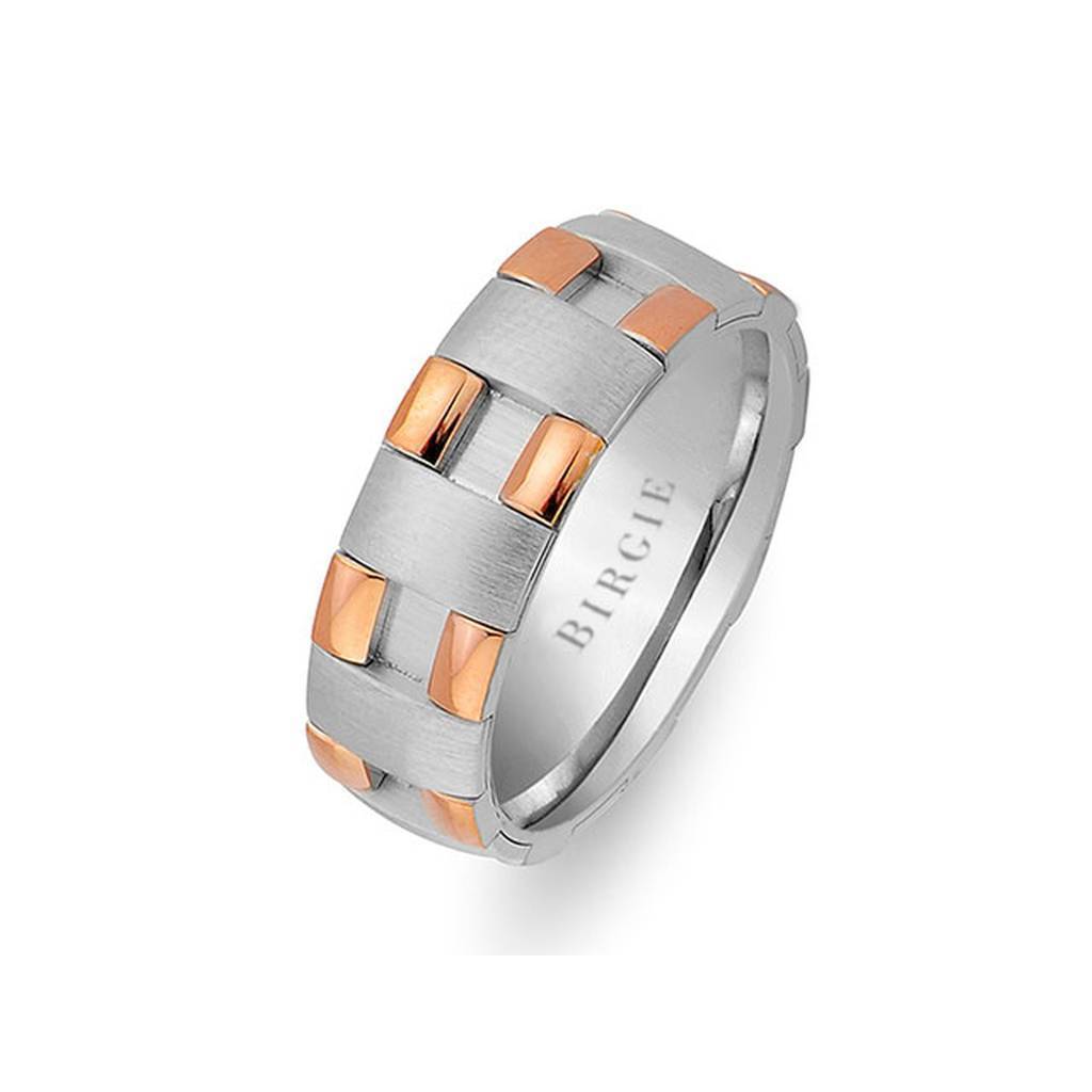 Modern Design Rose and White Gold Chequered Wedding Band