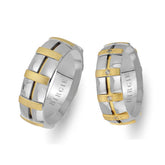 Sanded Yellow and White Gold Canonical Wedding Band w/ Diamonds