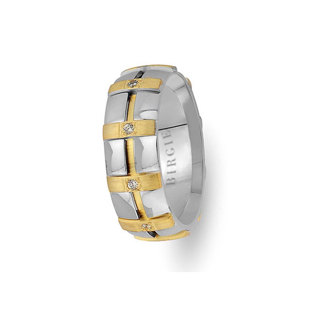 Sanded Yellow and White Gold Canonical Wedding Band w/ Diamonds