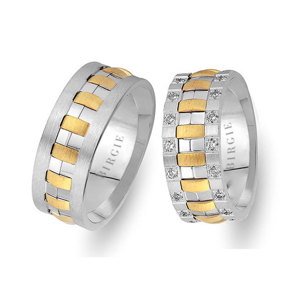 Sanded Yellow and White Gold Theo Wedding Band w/ Diamonds