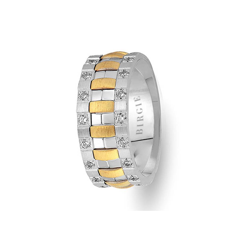 Sanded Yellow and White Gold Theo Wedding Band w/ Diamonds