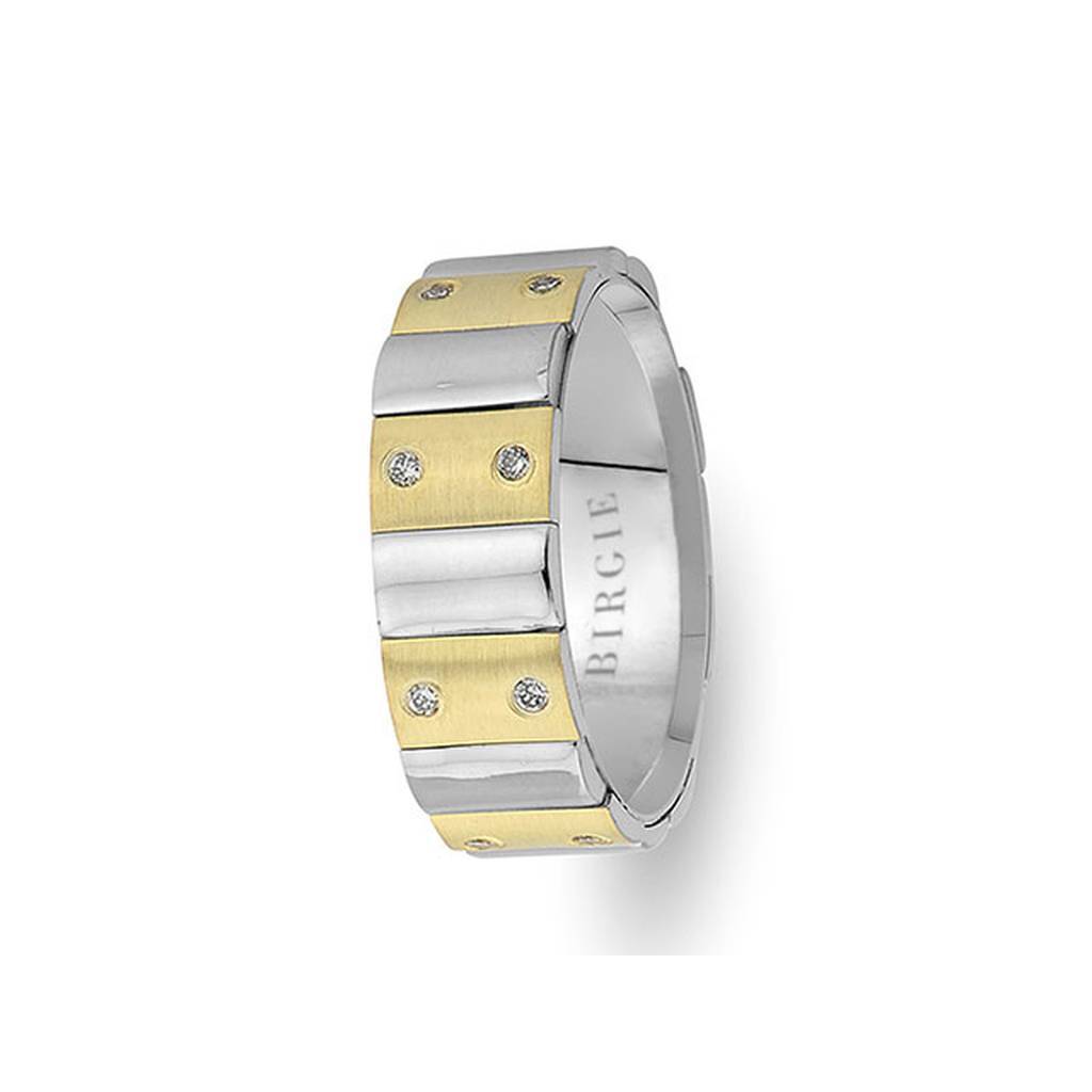 Sanded White and Yellow Gold Harran Wedding Band w/ Diamonds