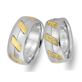 Modern Design White and Yellow Gold Wedding Band w/ Diamonds