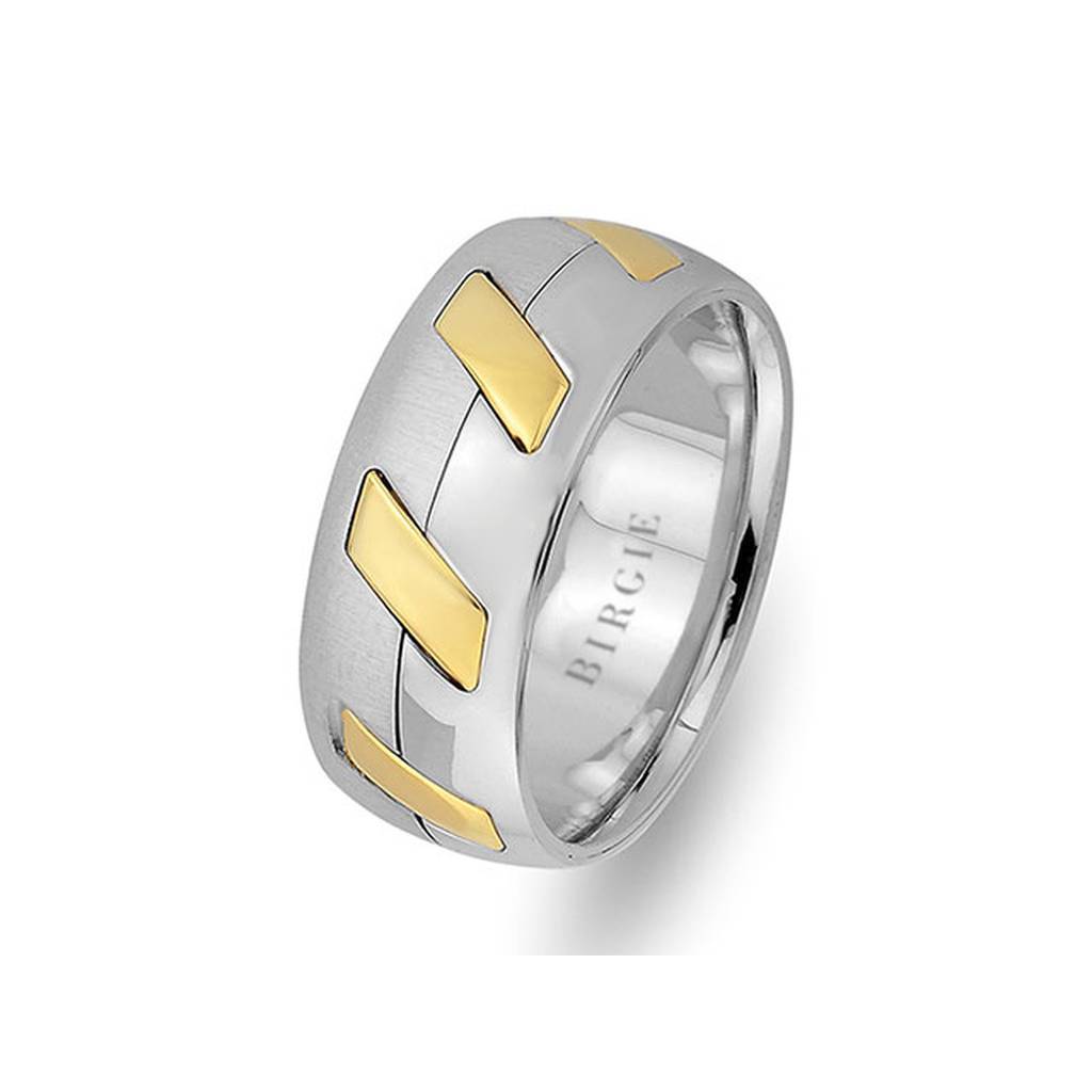 Modern Design White and Yellow Gold Wedding Band