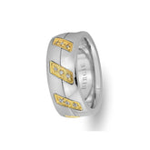 Modern Design White and Yellow Gold Wedding Band w/ Diamonds