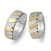 Diagonal Design White and Yellow Gold Wedding Band w/ Diamonds