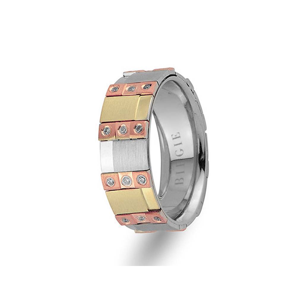 Rose, White and Yellow Gold Broadway Wedding Band w/ Diamonds