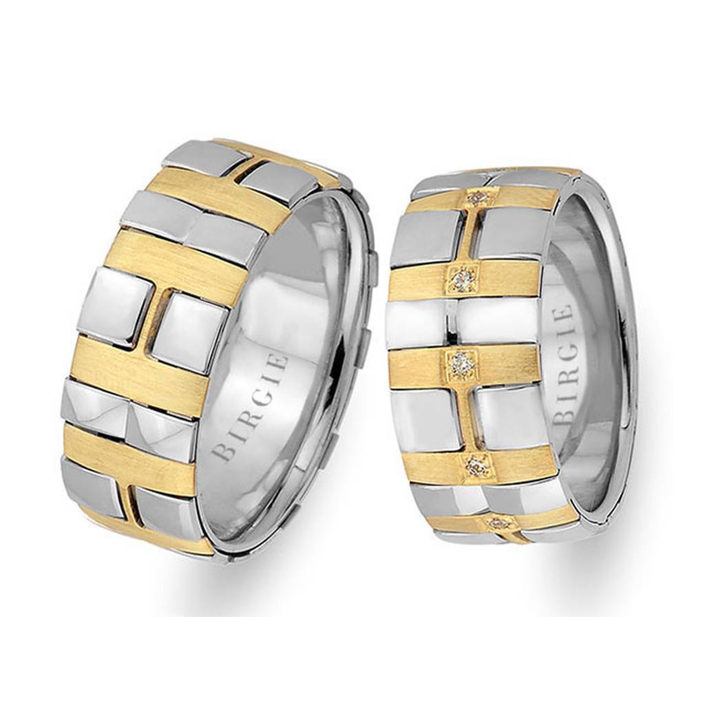 White and Yellow Gold Cavalry Wedding Band w/ Diamonds