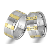 White and Yellow Gold Moonlight Wedding Band w/ Diamonds