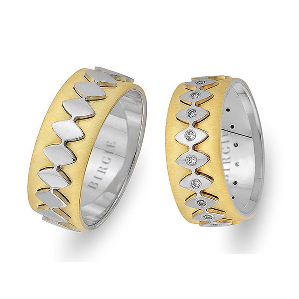 Sanded White and Yellow Gold Allegro Wedding Band w/ Diamonds