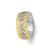 Sanded White and Yellow Gold Allegro Wedding Band w/ Diamonds