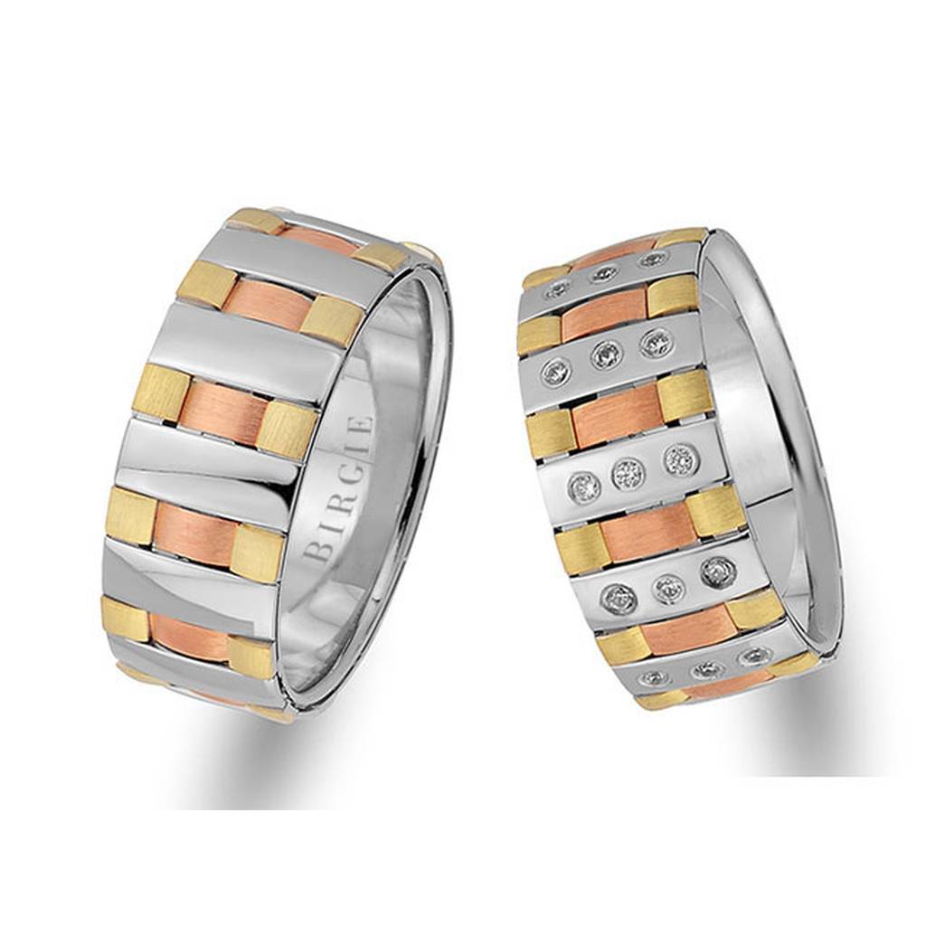 Rose, White and Yellow Gold New York Wedding Band w/ Diamonds