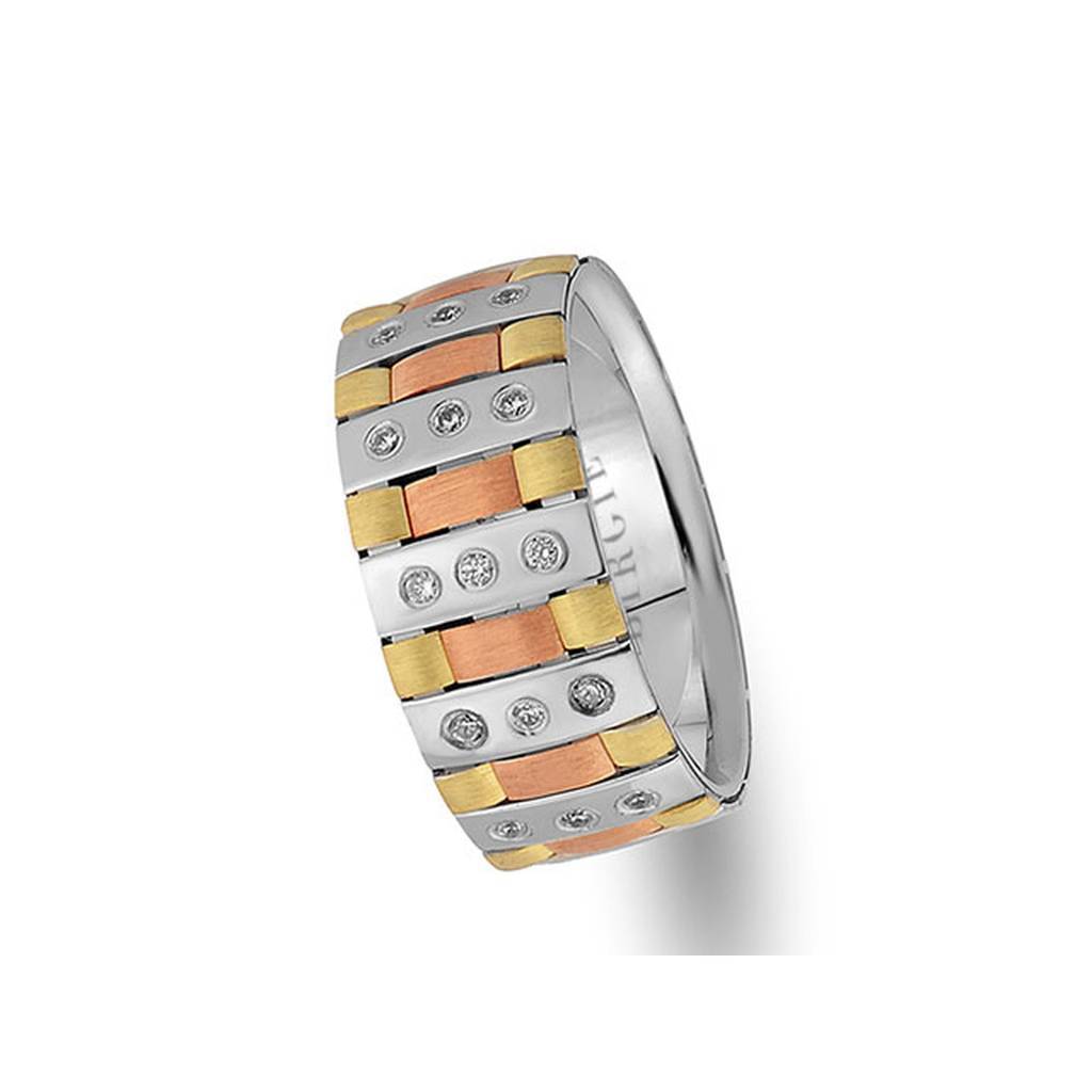 Rose, White and Yellow Gold New York Wedding Band w/ Diamonds