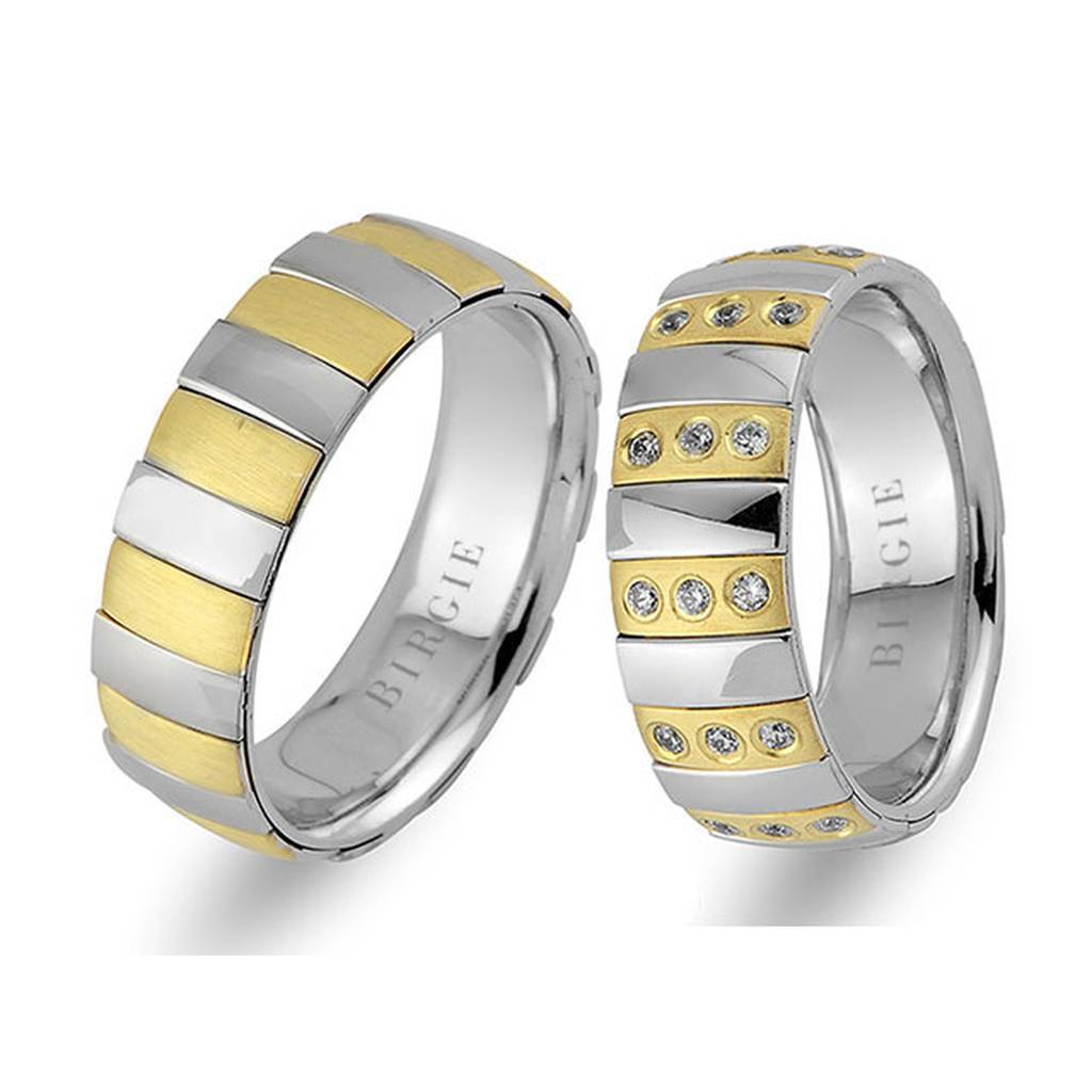 White and Yellow Gold Rothko Wedding Band w/ Diamonds