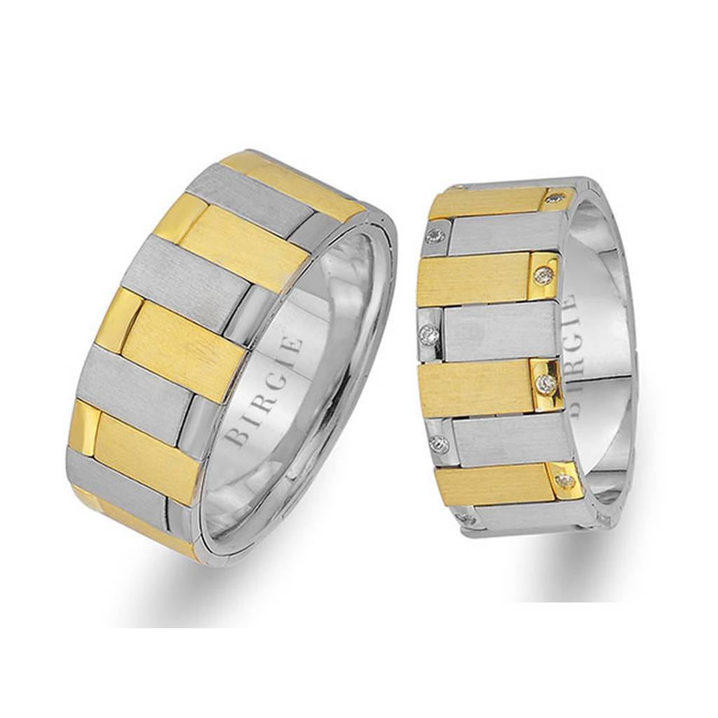 Sanded White and Yellow Gold Cairo Wedding Band w/ Diamonds