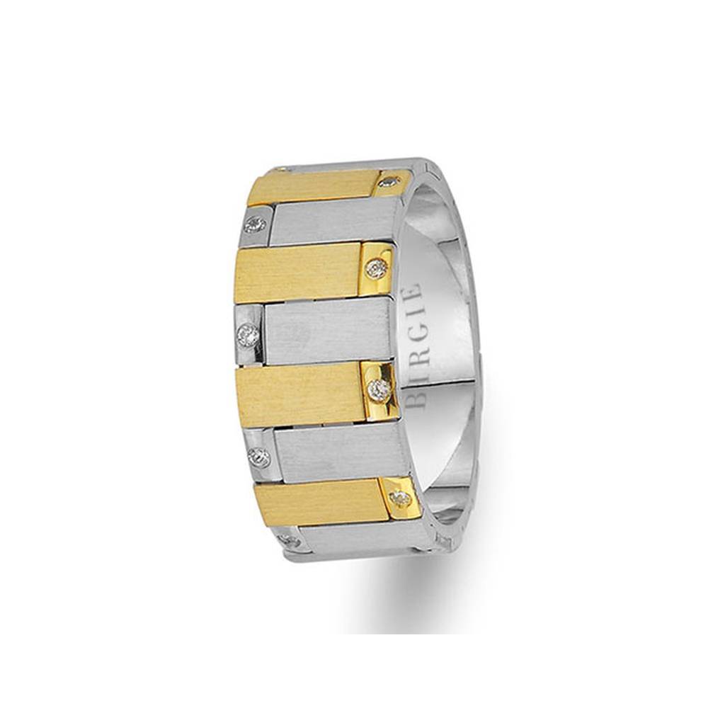 Sanded White and Yellow Gold Cairo Wedding Band w/ Diamonds