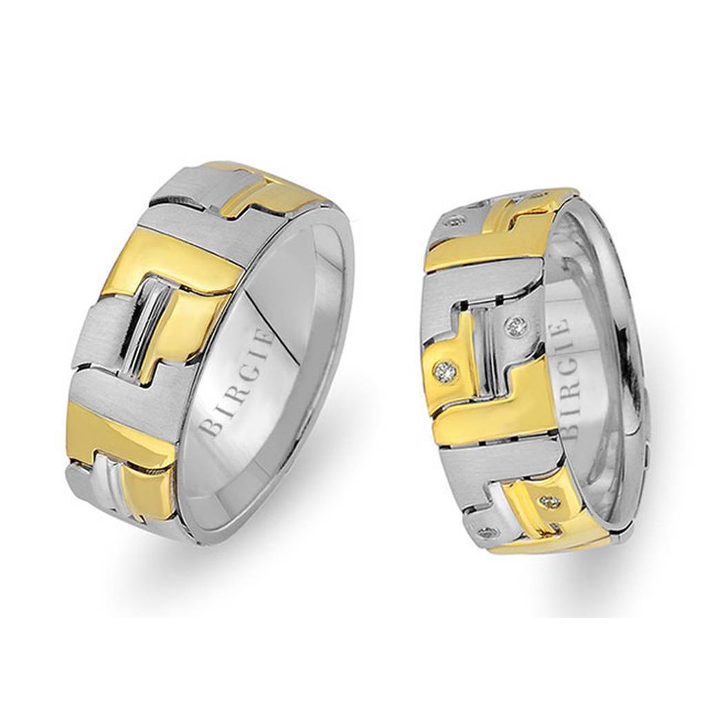 White and Yellow Gold Avignon Wedding Band w/ Diamonds