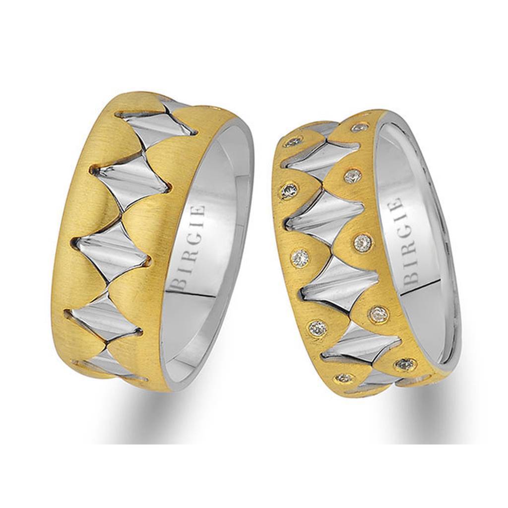 White and Yellow Gold Whispering Wall Wedding Band w/ Diamonds