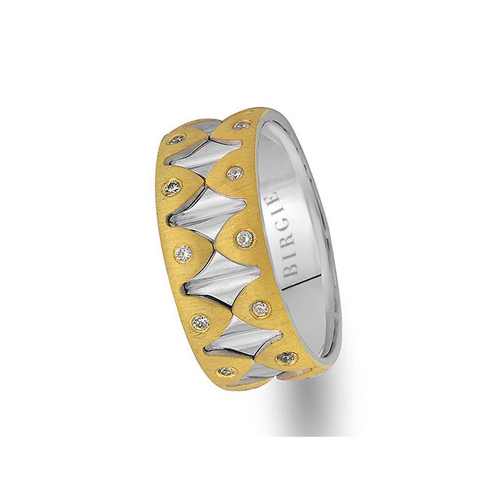 White and Yellow Gold Whispering Wall Wedding Band w/ Diamonds