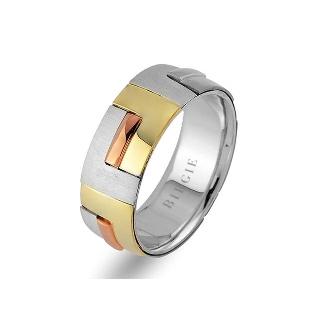 Rose, White and Yellow Gold Modern Wedding Band