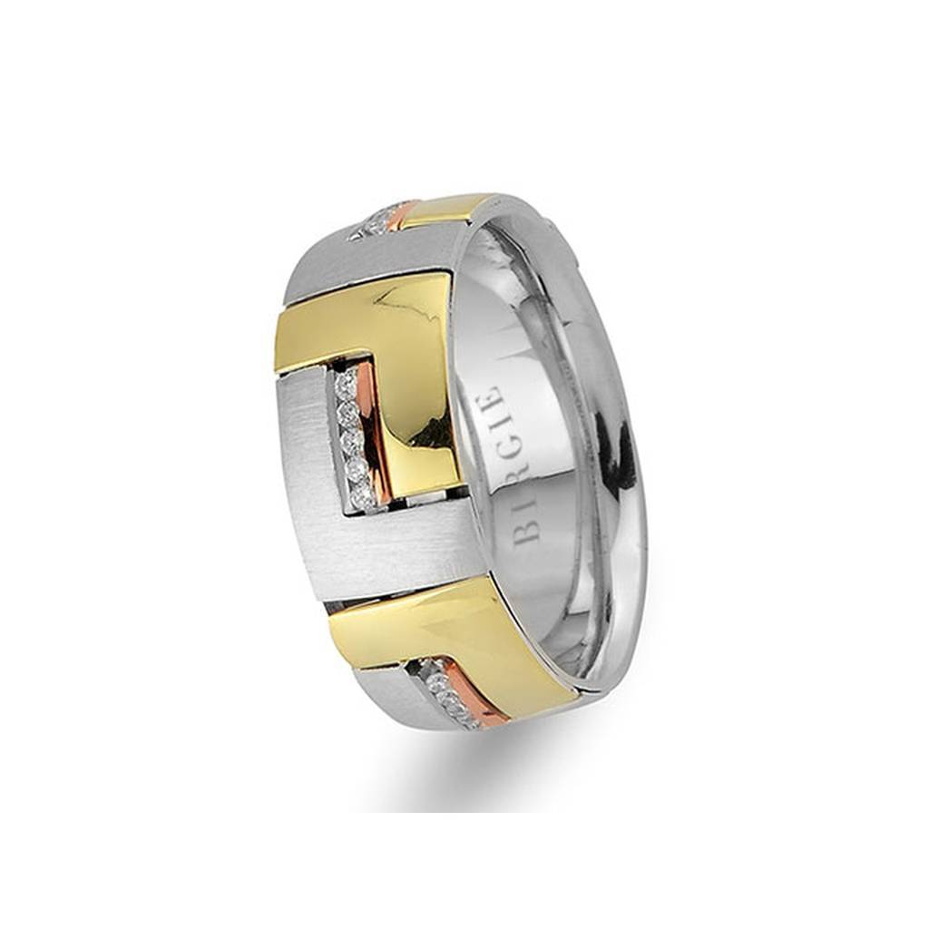 Rose, White and Yellow Gold Modern Wedding Band w/ Diamonds