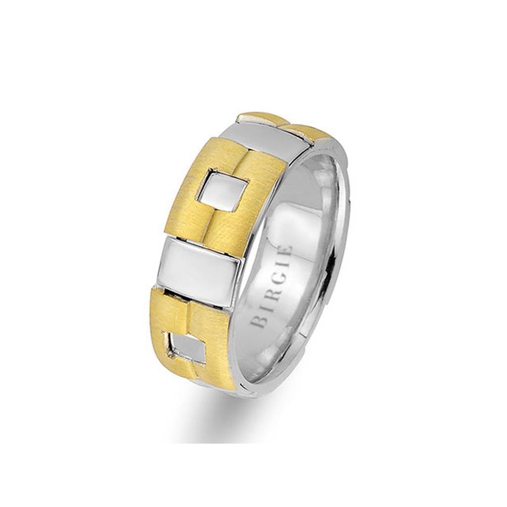 Sanded White and Yellow Gold Pavilion Wedding Band