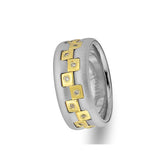 Sanded White and Yellow Gold Pavilion Wedding Band w/ Diamonds