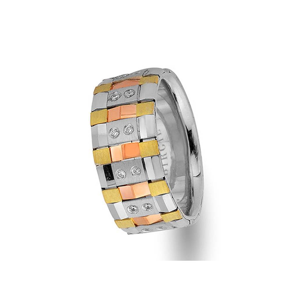 Rose, White and Yellow Gold Pure Wedding Band w/ Diamonds