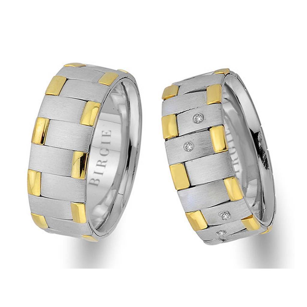 White and Yellow Gold Asymmetric Wedding Band w/ Diamonds