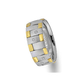 White and Yellow Gold Asymmetric Wedding Band w/ Diamonds