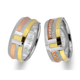 Rose, White and Yellow Gold Arran Wedding Band w/ Diamonds