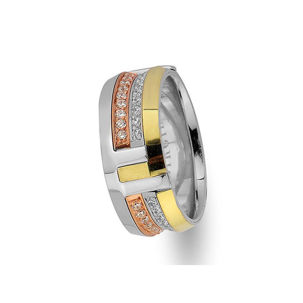 Rose, White and Yellow Gold Arran Wedding Band w/ Diamonds