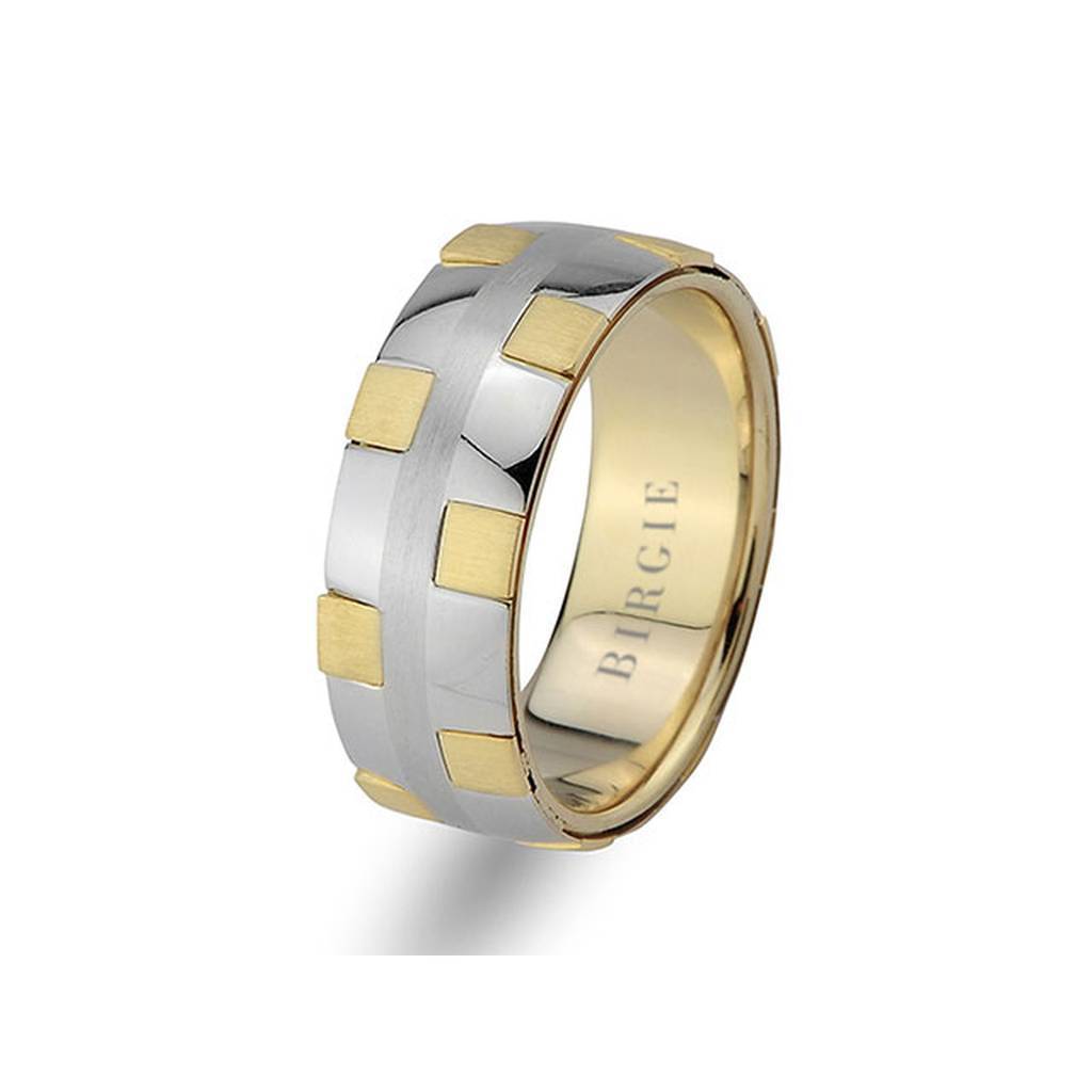 White and Yellow Gold Rustic Wedding Band