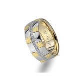 White and Yellow Gold Rustic Wedding Band w/ Diamonds