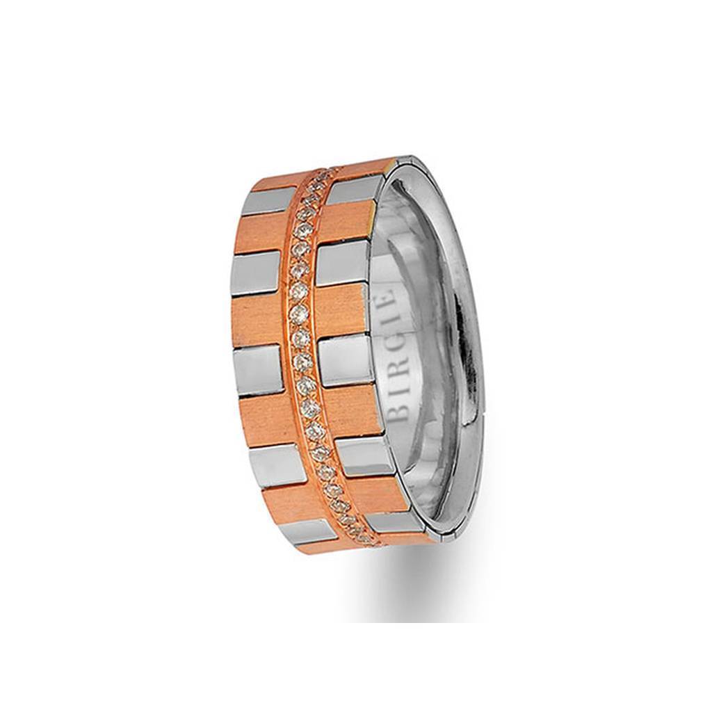 White and Rose Gold Zodiac Wedding Band w/ Diamonds